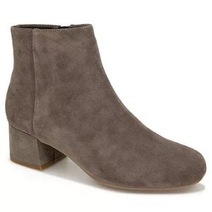 Kenneth Cole Reaction || road stop block heel dark taupe suede booties
